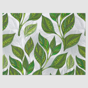 Seamless Pattern with Green Tea Leaves Tissue Paper