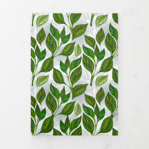 Seamless Pattern with Green Tea Leaves Tri-Fold Card