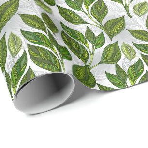 Seamless Pattern with Green Tea Leaves Wrapping Paper