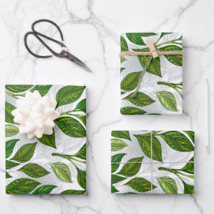 Seamless Pattern with Green Tea Leaves Wrapping Paper Sheet