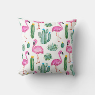 Seamless pattern with green watercolor cactus, suc cushion