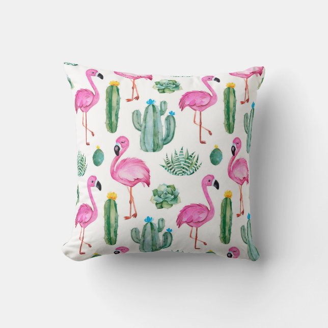 Seamless pattern with green watercolor cactus, suc cushion (Front)