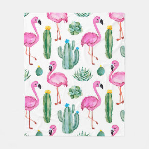 Seamless pattern with green watercolor cactus, suc fleece blanket