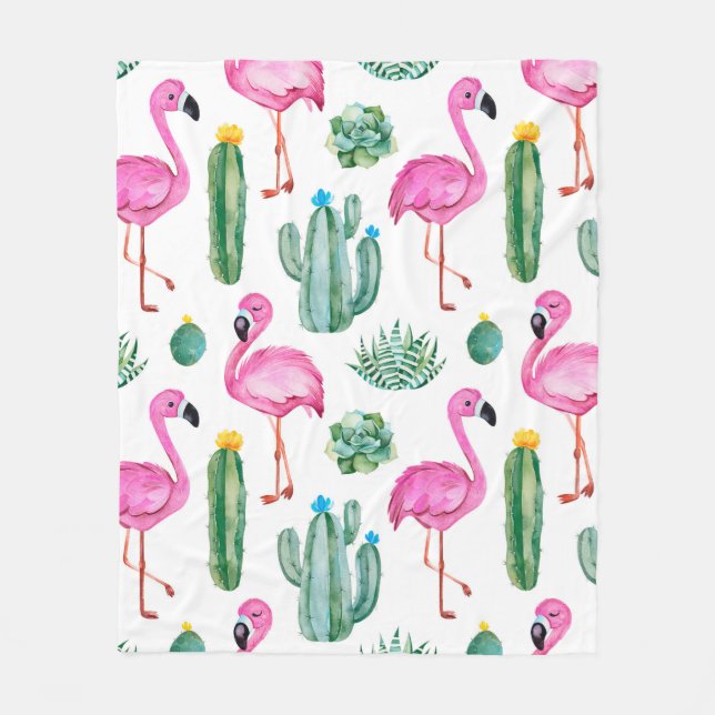 Seamless pattern with green watercolor cactus, suc fleece blanket (Front)