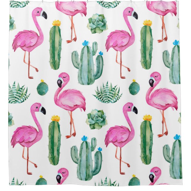 Seamless pattern with green watercolor cactus, suc shower curtain (Front)