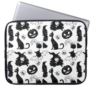 Seamless pattern with Halloween cute hand drawn el Laptop Sleeve