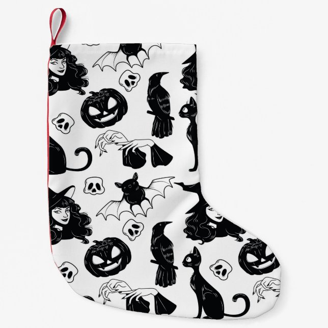 Seamless pattern with Halloween cute hand drawn el Small Christmas Stocking (Front)