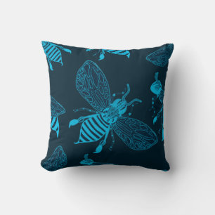 Seamless pattern with hand drawn bees. Fashion ill Cushion