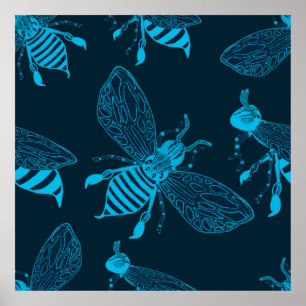 Seamless pattern with hand drawn bees. Fashion ill Poster