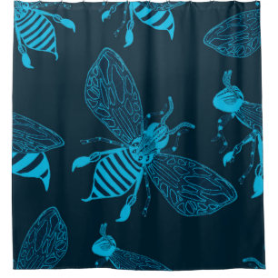 Seamless pattern with hand drawn bees. Fashion ill Shower Curtain