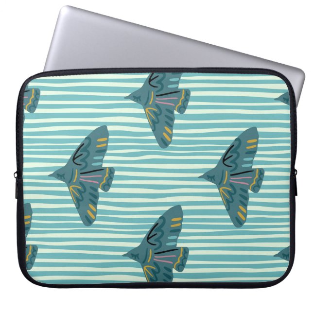 Seamless pattern with hand drawn bird vraetive sil laptop sleeve (Front)