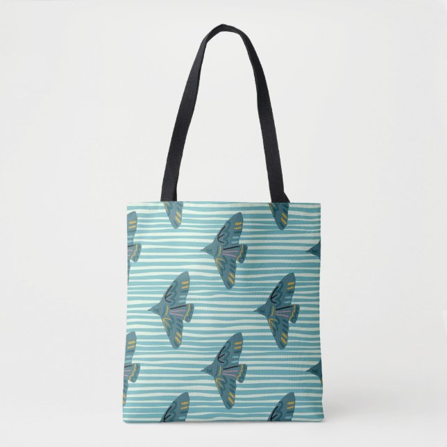 Seamless pattern with hand drawn bird vraetive sil tote bag (Front)