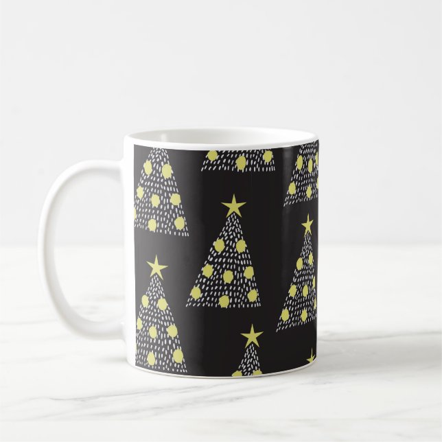 Seamless pattern with hand drawn Christmas trees i Coffee Mug (Left)