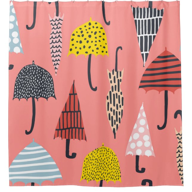 Seamless pattern with hand drawn colorful umbrella shower curtain (Front)