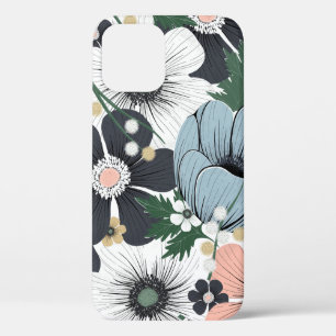 Seamless pattern with hand-drawn delicate flowers. iPhone 12 case