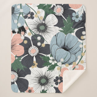 Seamless pattern with hand-drawn delicate flowers. sherpa blanket