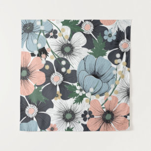 Seamless pattern with hand-drawn delicate flowers. tapestry