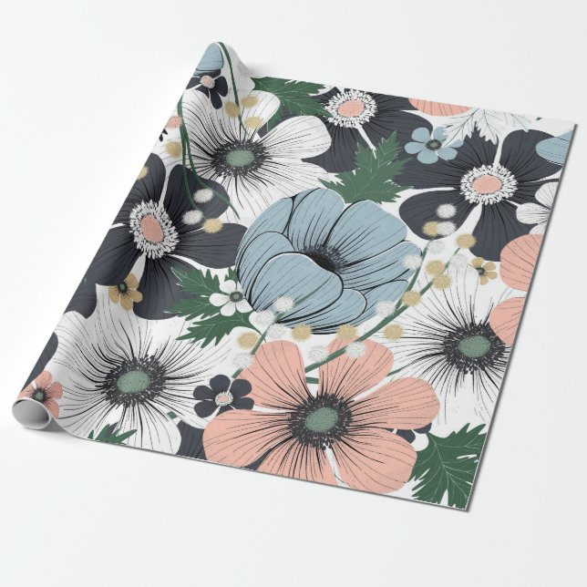 Seamless pattern with hand-drawn delicate flowers. wrapping paper (Unrolled)