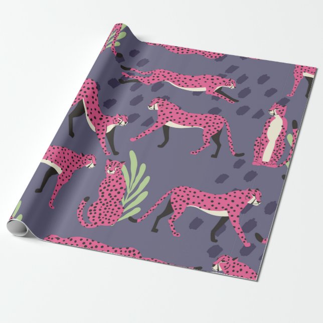 Seamless pattern with hand drawn exotic big cat pi wrapping paper (Unrolled)