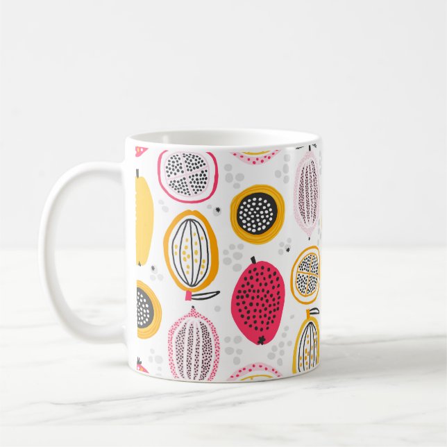 Seamless pattern with hand drawn exotic fruits. Ab Coffee Mug (Left)
