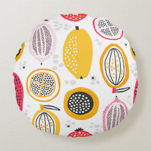 Seamless pattern with hand drawn exotic fruits. Ab Round Cushion