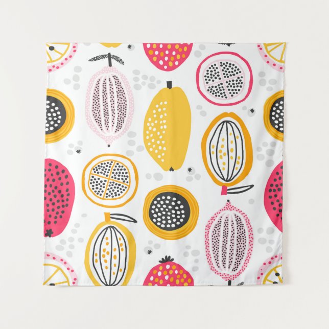 Seamless pattern with hand drawn exotic fruits. Ab Tapestry (Front)