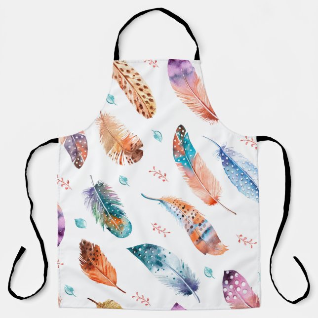 Seamless pattern with hand drawn feathers on white apron (Front)