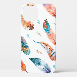 Seamless pattern with hand drawn feathers on white iPhone 12 case