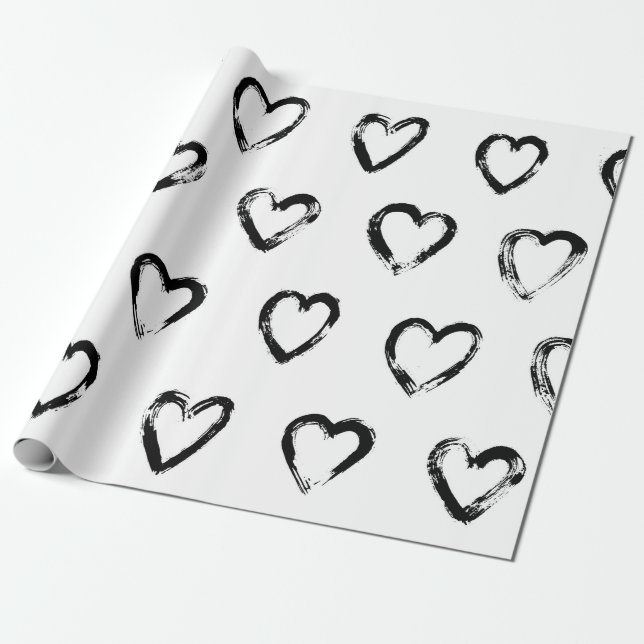 Seamless pattern with hand drawn heart wrapping paper (Unrolled)