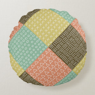 seamless pattern with hand drawn hipster backgrou round cushion