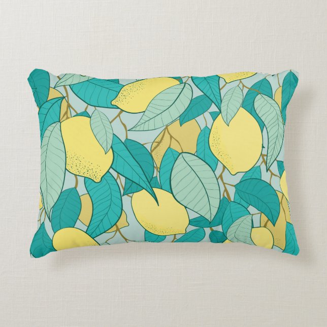seamless pattern with hand drawn lemon garden decorative cushion (Front)