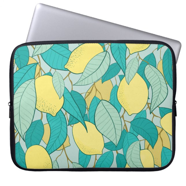 seamless pattern with hand drawn lemon garden laptop sleeve (Front)