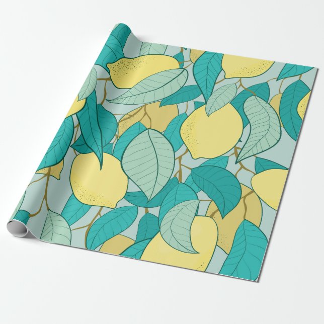 seamless pattern with hand drawn lemon garden wrapping paper (Unrolled)