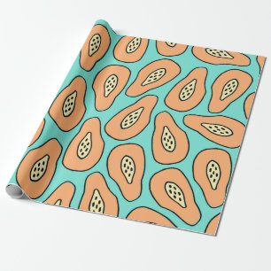 Seamless pattern with hand drawn papayas. wrapping paper