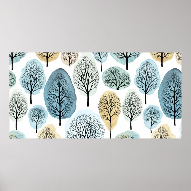 Seamless pattern with hand drawn trees and waterco poster (Front)