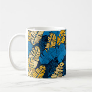 Seamless pattern with hand drawn tropical leaves. coffee mug