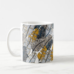Seamless pattern with hand drawn tropical leaves. coffee mug