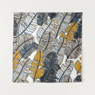 Seamless pattern with hand drawn tropical leaves. tapestry