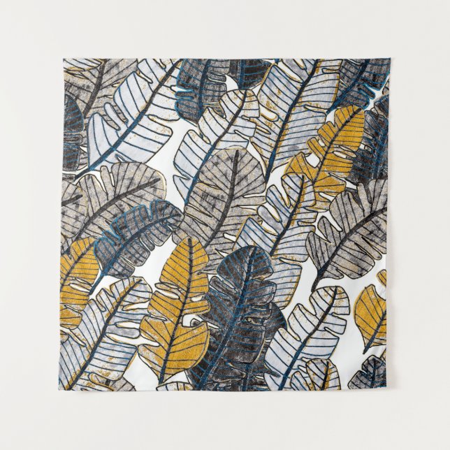 Seamless pattern with hand drawn tropical leaves. tapestry (Front)