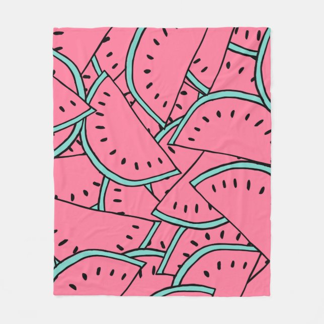 Seamless pattern with hand drawn watermelons.  fleece blanket (Front)
