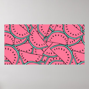 Seamless pattern with hand drawn watermelons.  poster
