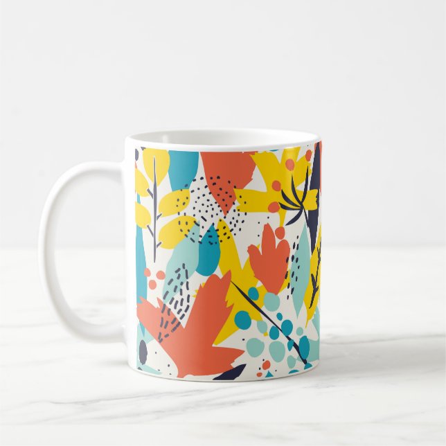 Seamless pattern with hand painted flowers and lea coffee mug (Left)