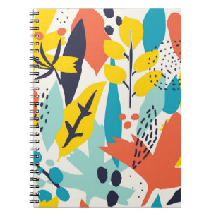 Seamless pattern with hand painted flowers and lea notebook