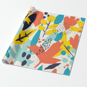 Seamless pattern with hand painted flowers and lea wrapping paper