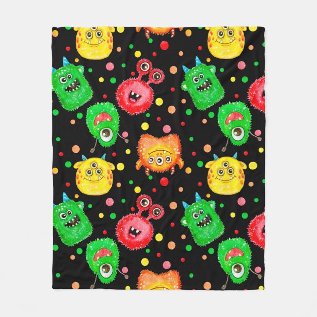 Seamless pattern with hand painted watercolor cute fleece blanket (Front)