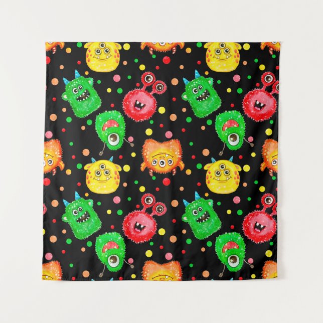 Seamless pattern with hand painted watercolor cute tapestry (Front)
