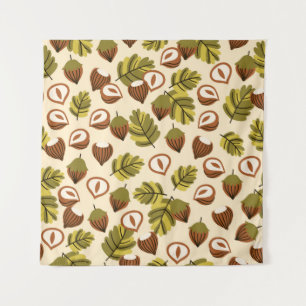 Seamless pattern with hazelnut leaves and acorns. tapestry