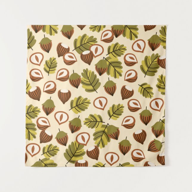 Seamless pattern with hazelnut leaves and acorns. tapestry (Front)