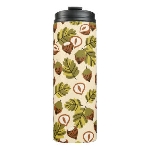 Seamless pattern with hazelnut leaves and acorns. thermal tumbler