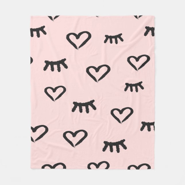 Seamless pattern with hearts and closed eyes fleece blanket (Front)